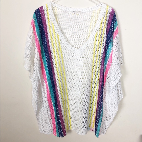 Roxy Other - Roxy White & Neon Stripe Beach Swim Coverup